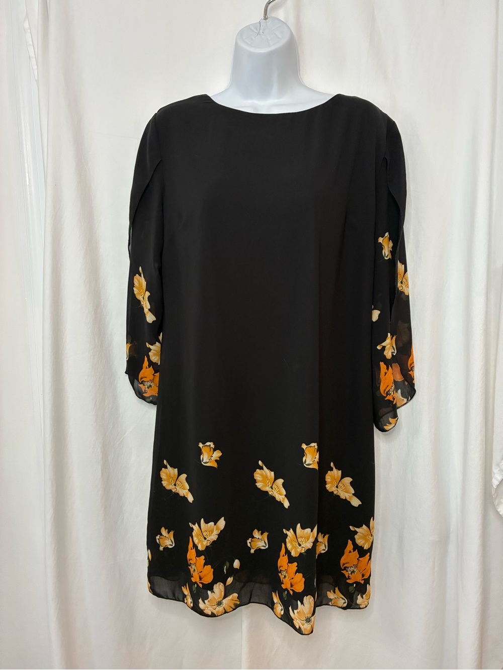 Grace Karin Black Midi Dress with Yellow and Orange Floral Hem